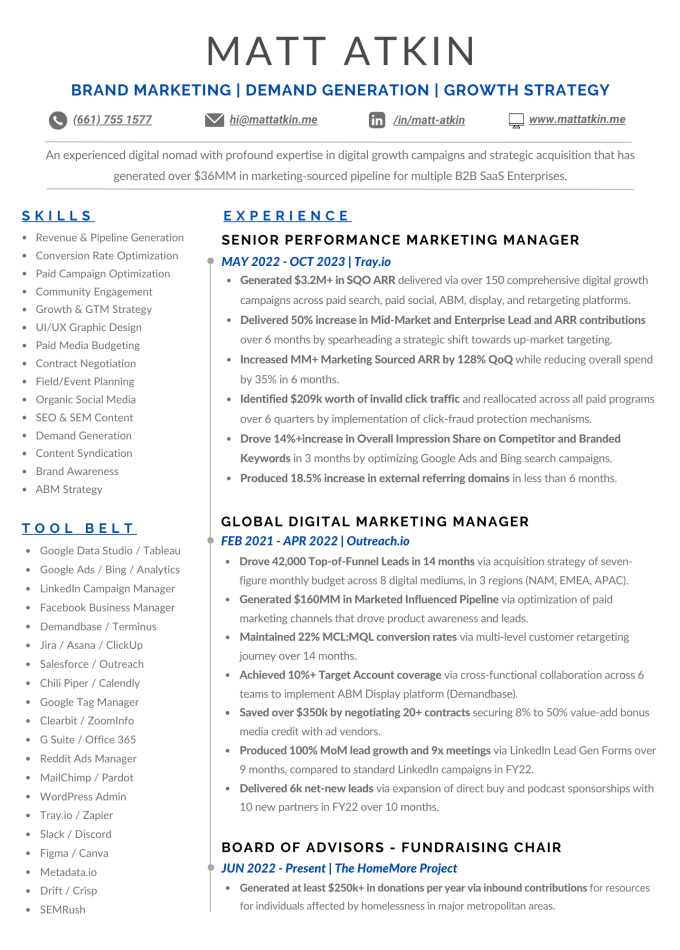 Matt Atkin Resume - Digital Marketing